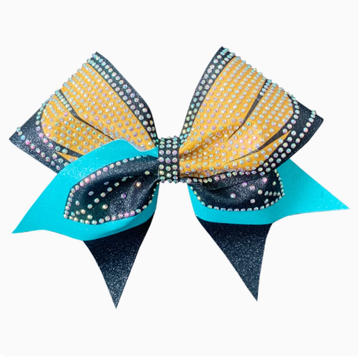 OEM transfer color mini keychain pink glitter cheerleading bow custom rhinestone cheer bows