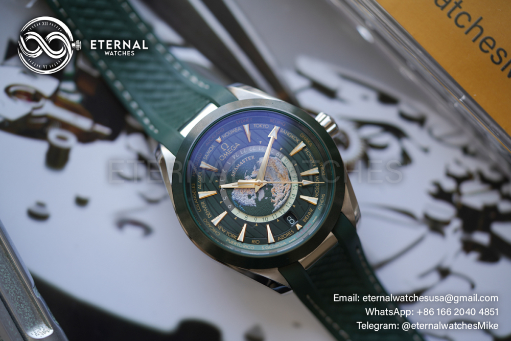 OMEGA - Sea Master Aqua Terra 150M 43mm Worldtimer SS/RU Green Dial VSF A8938