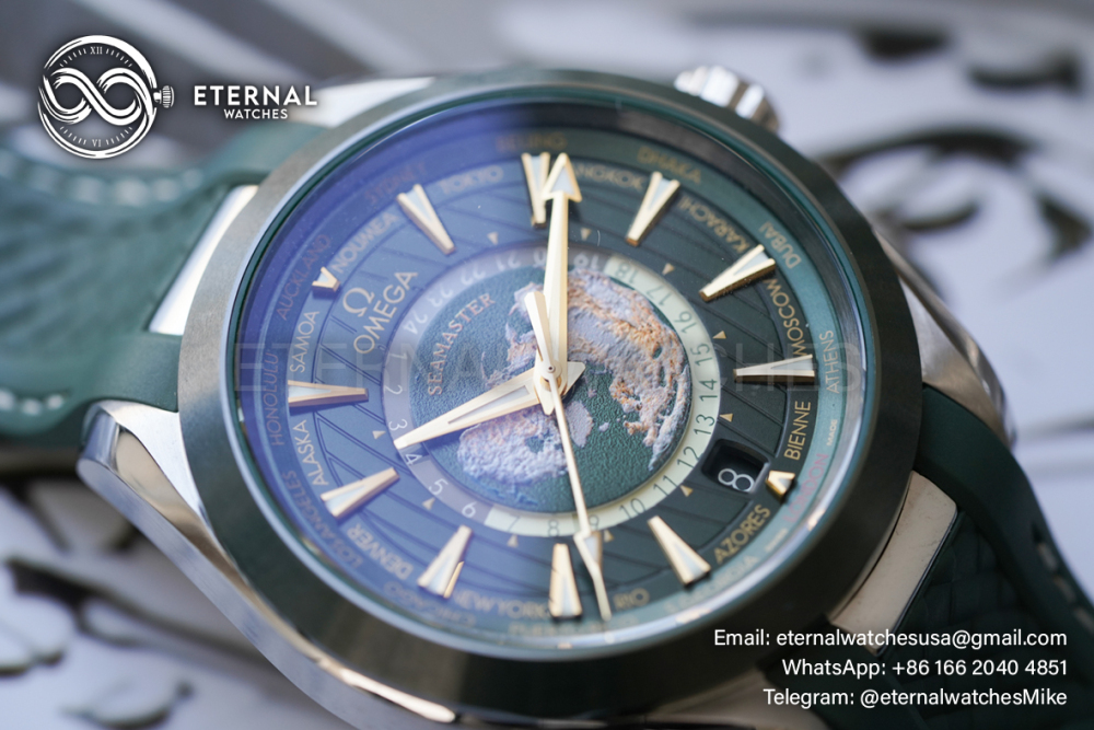 OMEGA - Sea Master Aqua Terra 150M 43mm Worldtimer SS/RU Green Dial VSF A8938