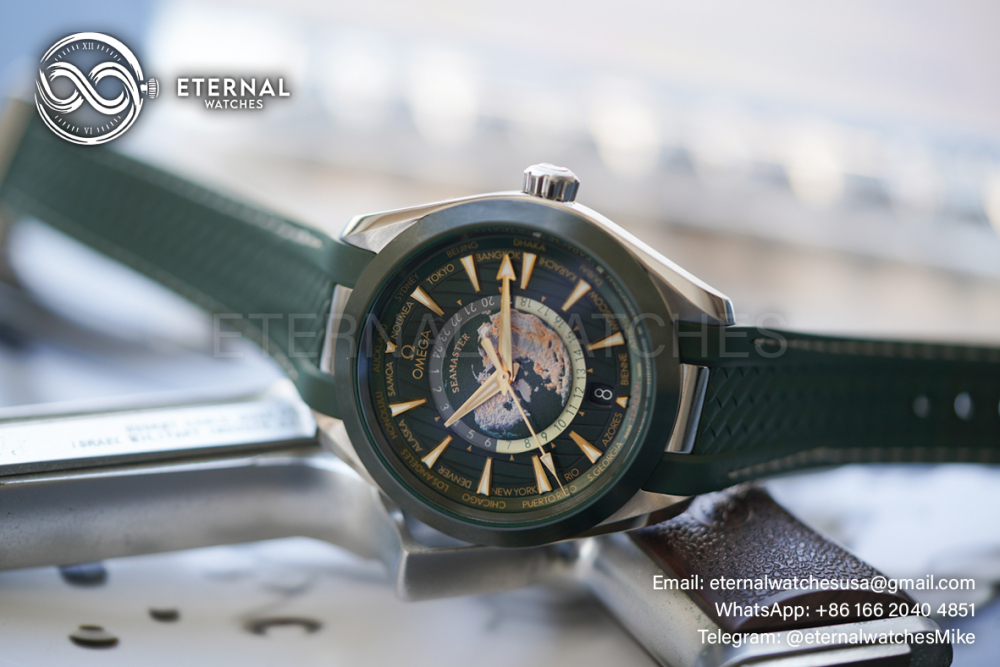 OMEGA - Sea Master Aqua Terra 150M 43mm Worldtimer SS/RU Green Dial VSF A8938