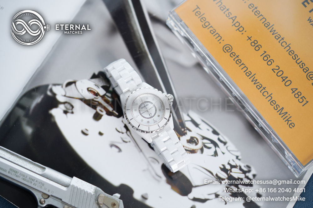 CHANEL - J12 Ladies 33mm Ceramic/Cer Mop/Diamond XF Swiss Quartz