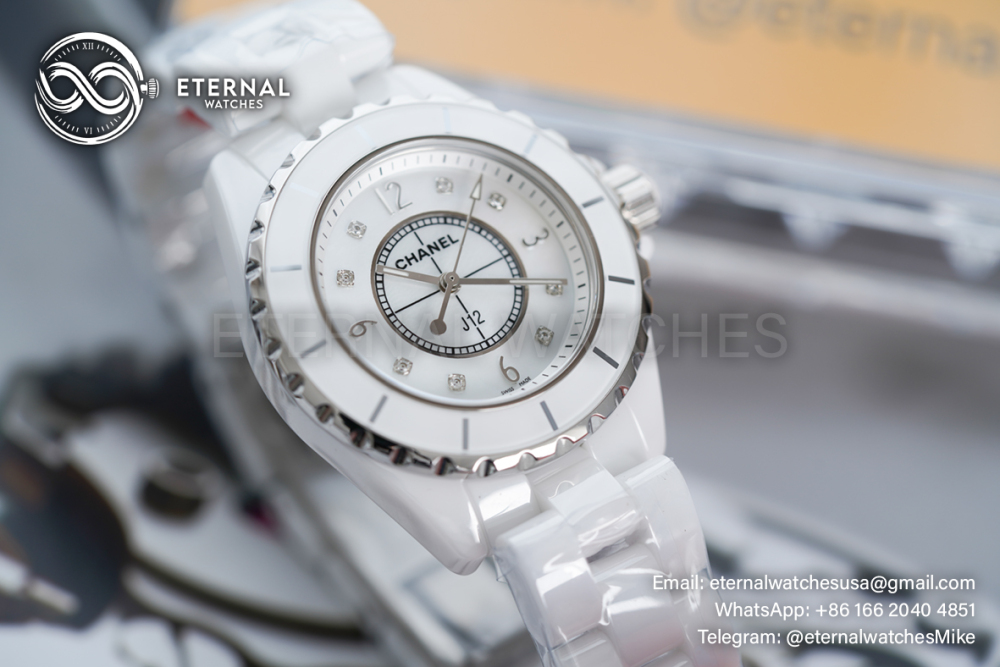 CHANEL - J12 Ladies 33mm Ceramic/Cer Mop/Diamond XF Swiss Quartz