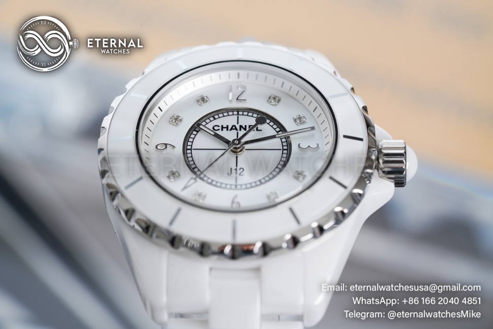 CHANEL - J12 Ladies 33mm Ceramic/Cer Mop/Diamond XF Swiss Quartz