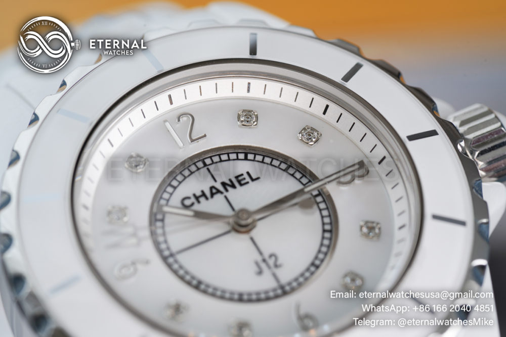 CHANEL - J12 Ladies 33mm Ceramic/Cer Mop/Diamond XF Swiss Quartz