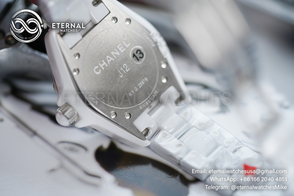 CHANEL - J12 Ladies 33mm Ceramic/Cer White/Num XF Swiss Quartz