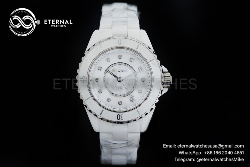 CHANEL - J12 Ladies 33mm Ceramic/Cer White/Dia XF Swiss Quartz