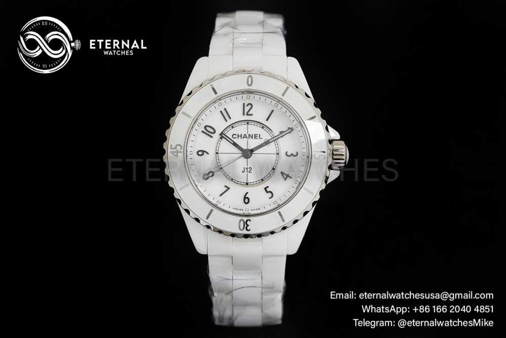 CHANEL - J12 Ladies 33mm Ceramic/Cer White/Num XF Swiss Quartz