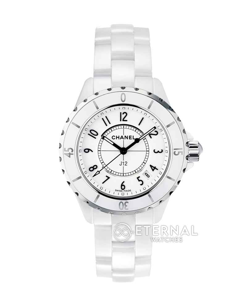 CHANEL - J12 Ladies 33mm Date Ceramic/Cer White/Num XF Swiss Quartz