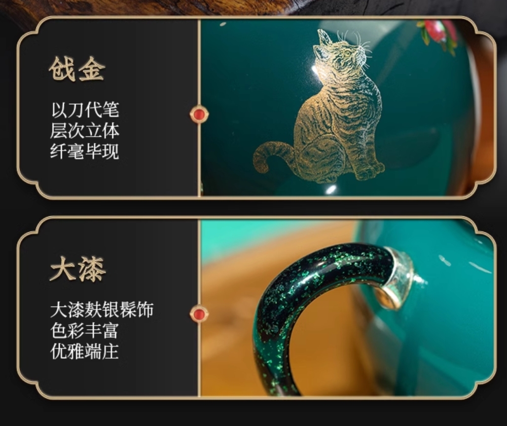 Large lacquer silver kettle, hand-painted beckoning fortune, only a small pot, 999 sterling silver teapot, handmade high-end Chinese tea set