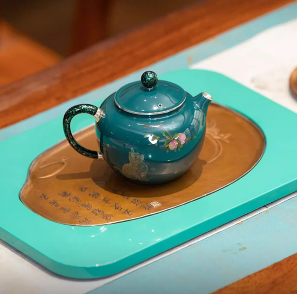 Large lacquer silver kettle, hand-painted beckoning fortune, only a small pot, 999 sterling silver teapot, handmade high-end Chinese tea set