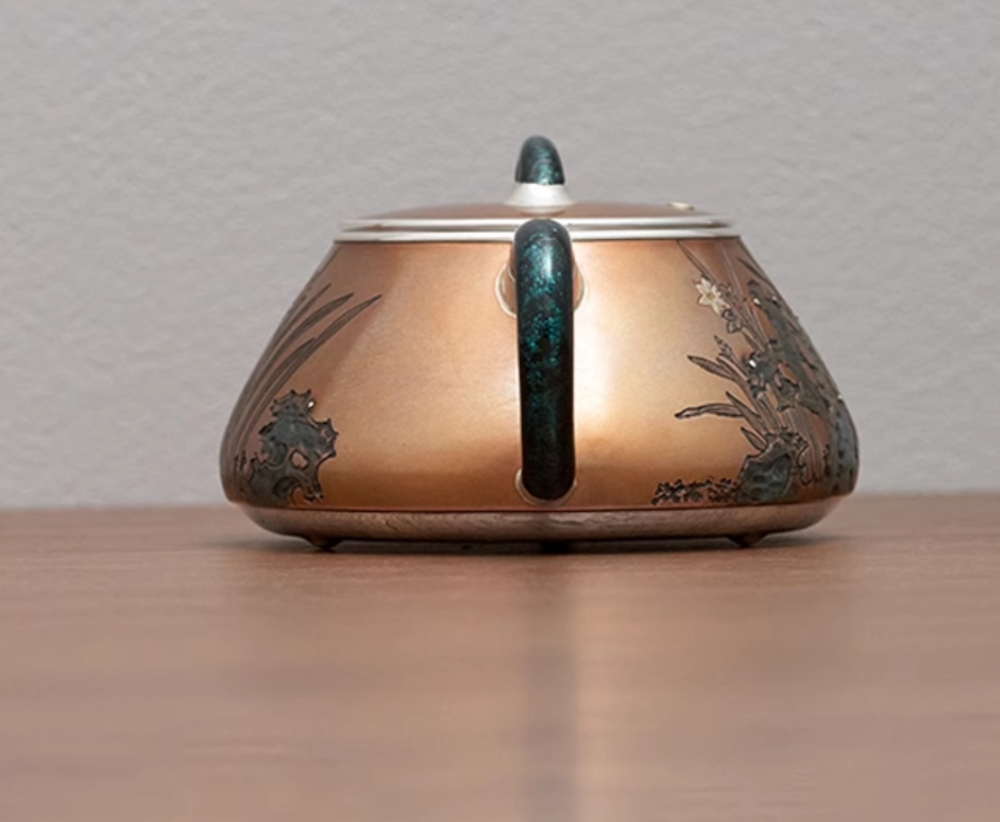 Silver kettle, copper-clad silver kettle, handmade daffodils, stone scoop teapot, 999 sterling silver tea set, high-end tea utensils
