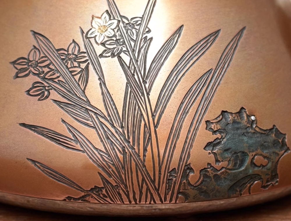 Silver kettle, copper-clad silver kettle, handmade daffodils, stone scoop teapot, 999 sterling silver tea set, high-end tea utensils