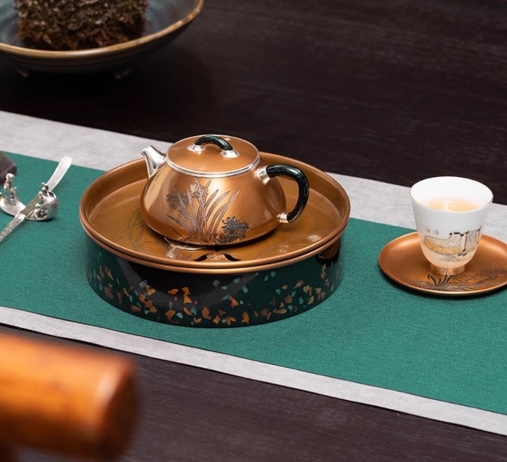 Silver kettle, copper-clad silver kettle, handmade daffodils, stone scoop teapot, 999 sterling silver tea set, high-end tea utensils