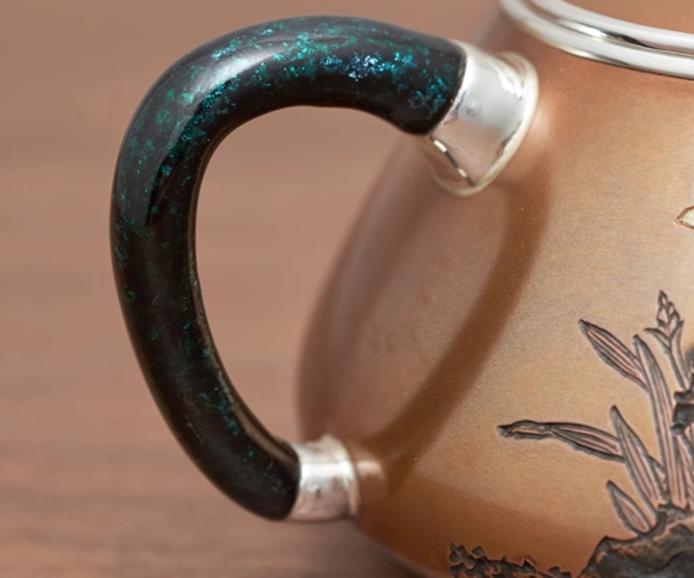 Silver kettle, copper-clad silver kettle, handmade daffodils, stone scoop teapot, 999 sterling silver tea set, high-end tea utensils