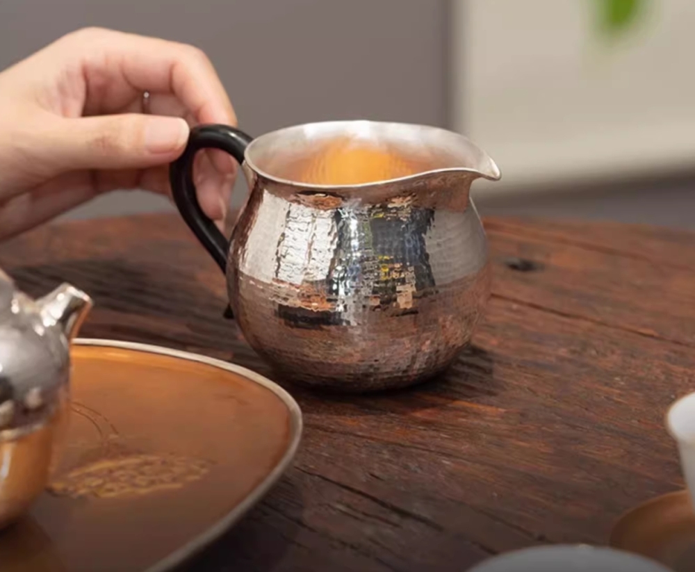Lacquer color stone scoop pot 999 sterling silver teapot handmade Tang series high-end tea set
