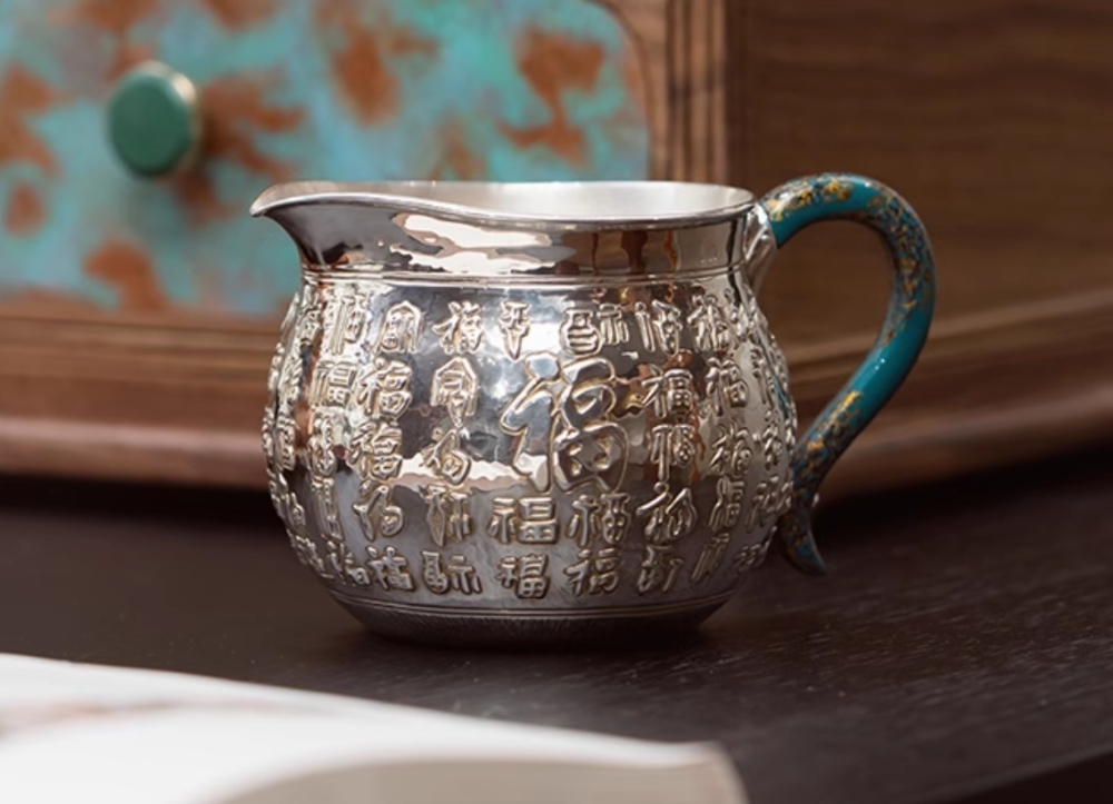 Full Silver Pure Handmade Fu Zi Gong Cup High-end Tea Set No.1108