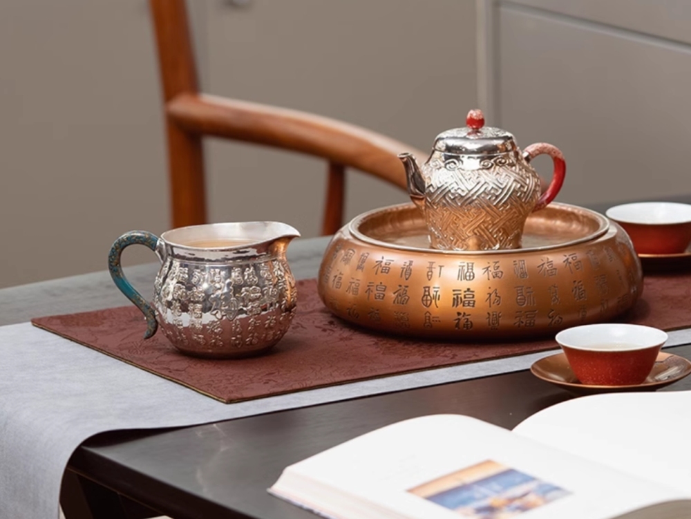 Full Silver Pure Handmade Fu Zi Gong Cup High-end Tea Set No.1108