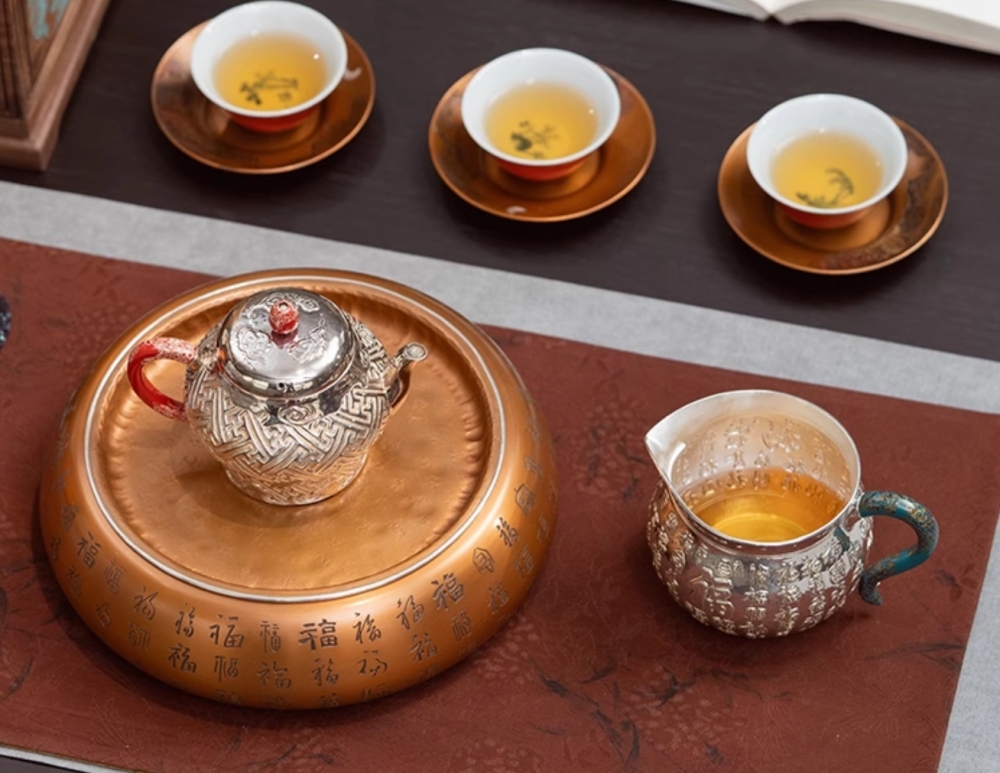 Full Silver Pure Handmade Fu Zi Gong Cup High-end Tea Set No.1108