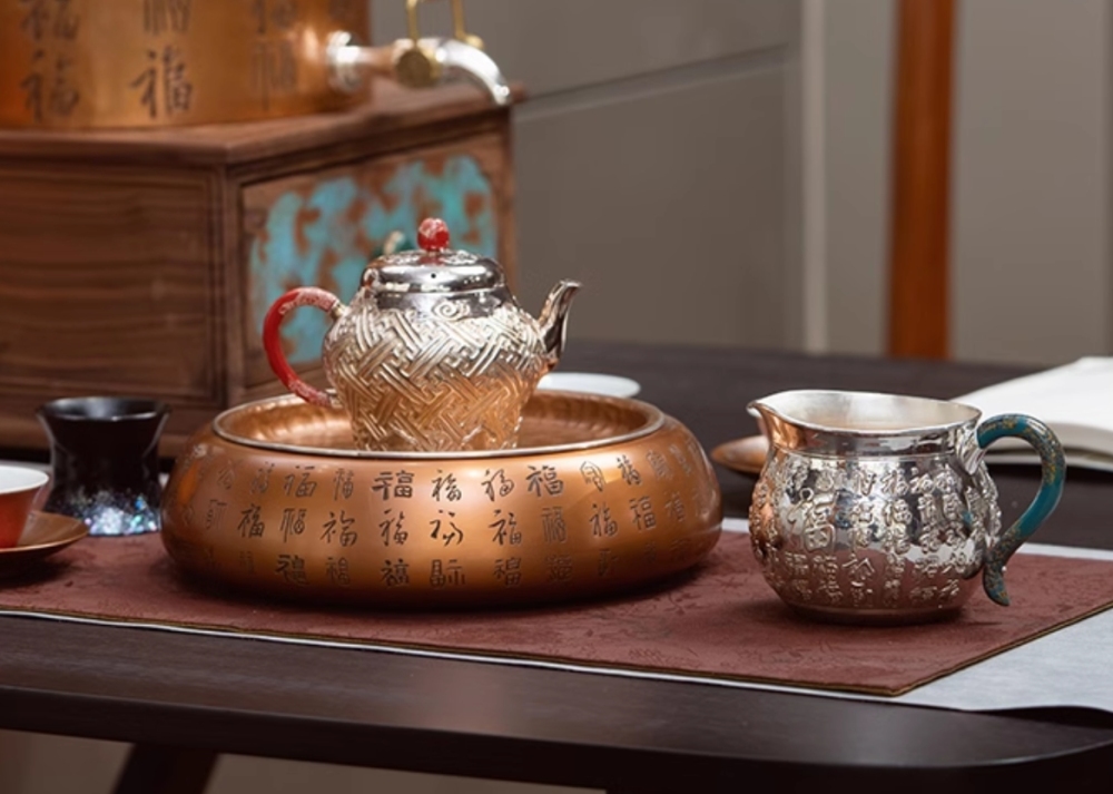 Full Silver Pure Handmade Fu Zi Gong Cup High-end Tea Set No.1108