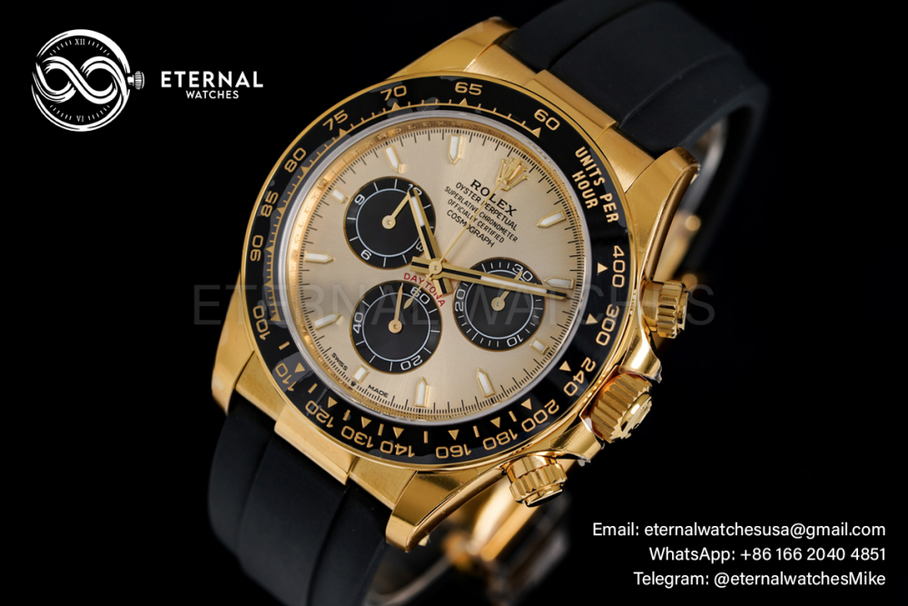 ROLEX - Super Clone Cosmograph Daytona 126518 40mm YG/RU Gold/Black VSF DD4131 (Weight Adjusted)