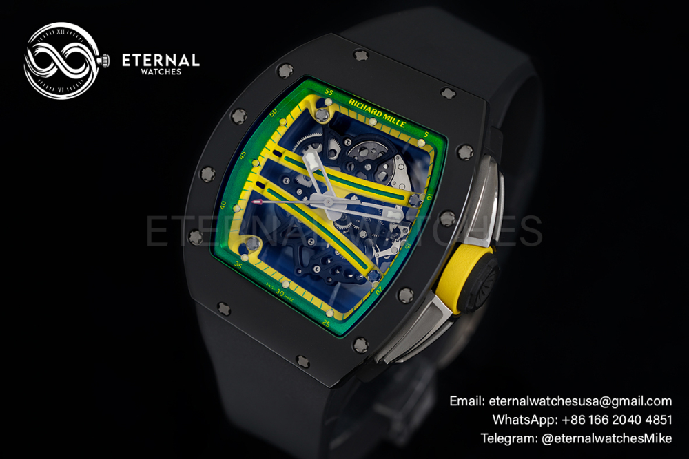 RICHARD MILLE - VAUCHER SUPER CLONE RM61-01 Black Ceramic/RU Skeleton Dial Green Bezel