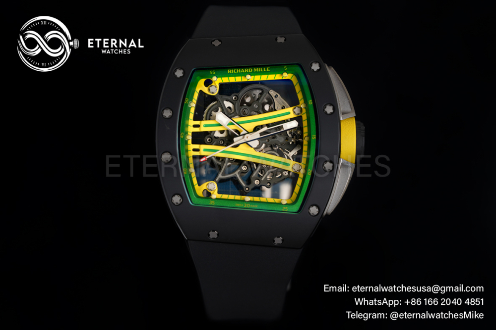 RICHARD MILLE - VAUCHER SUPER CLONE RM61-01 Black Ceramic/RU Skeleton Dial Green Bezel