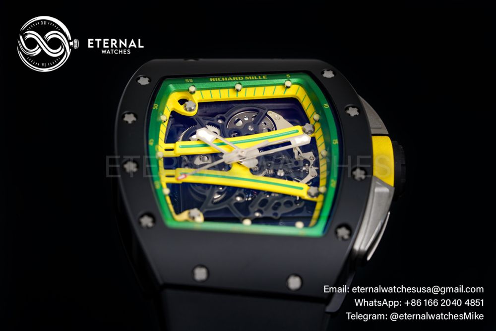 RICHARD MILLE - VAUCHER SUPER CLONE RM61-01 Black Ceramic/RU Skeleton Dial Green Bezel