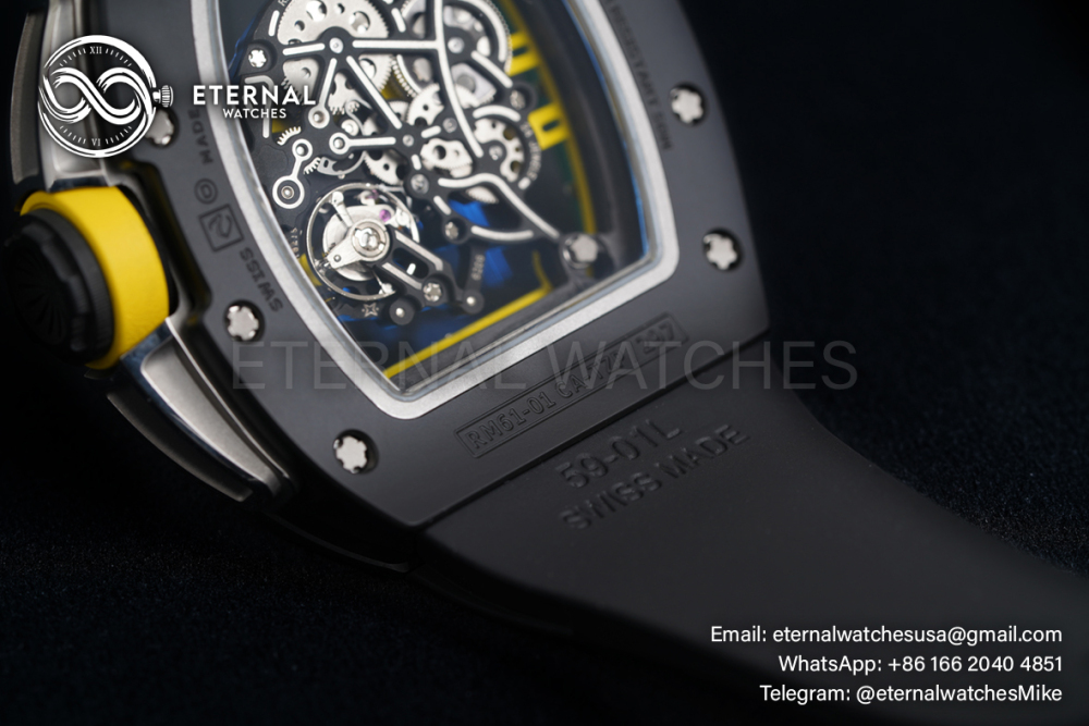 RICHARD MILLE - VAUCHER SUPER CLONE RM61-01 Black Ceramic/RU Skeleton Dial Green Bezel