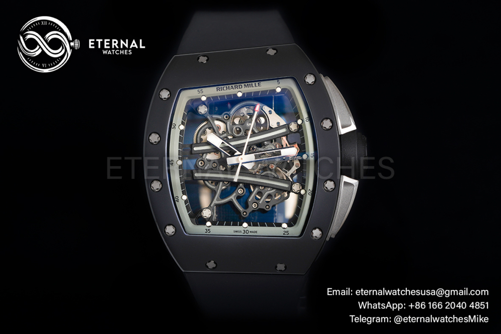 RICHARD MILLE - VAUCHER SUPER CLONE RM61-01 Black Ceramic/RU Skeleton Dial Grey Inner Bezel