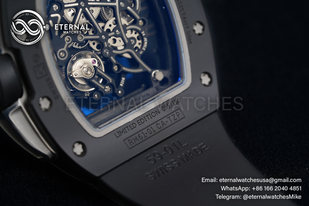 RICHARD MILLE - VAUCHER SUPER CLONE RM61-01 Black Ceramic/RU Skeleton Dial Grey Inner Bezel