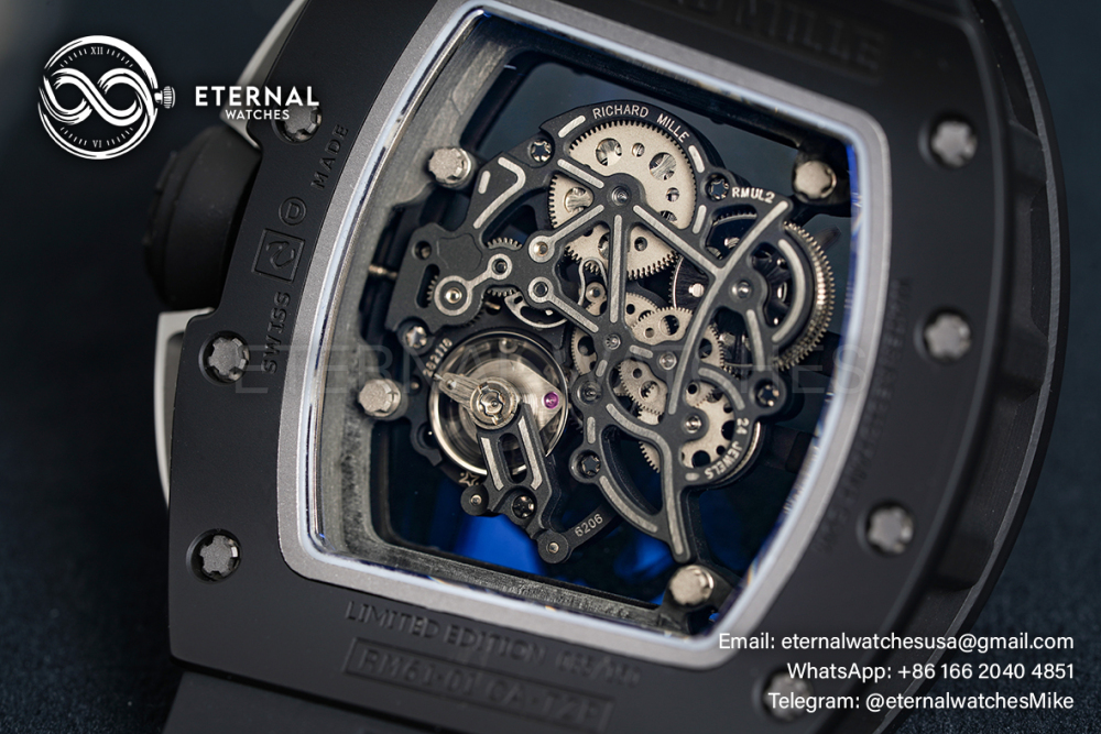 RICHARD MILLE - VAUCHER SUPER CLONE RM61-01 Black Ceramic/RU Skeleton Dial Grey Inner Bezel
