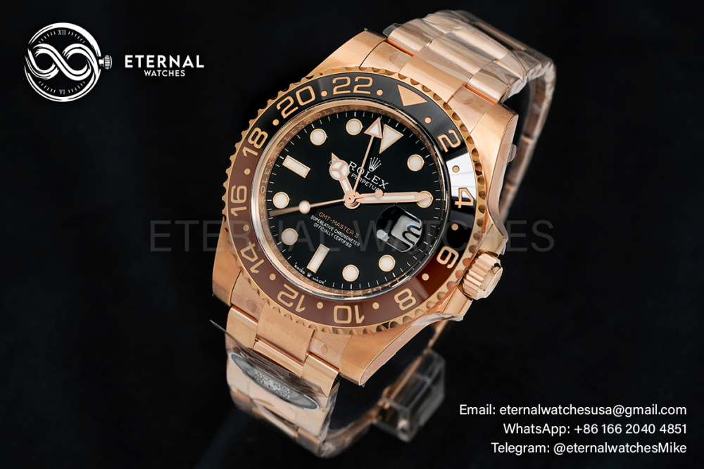 ROLEX - GMT Master II 126715 CHNR Oyster 904L RG/RG Black Dial CLEAN VR3186