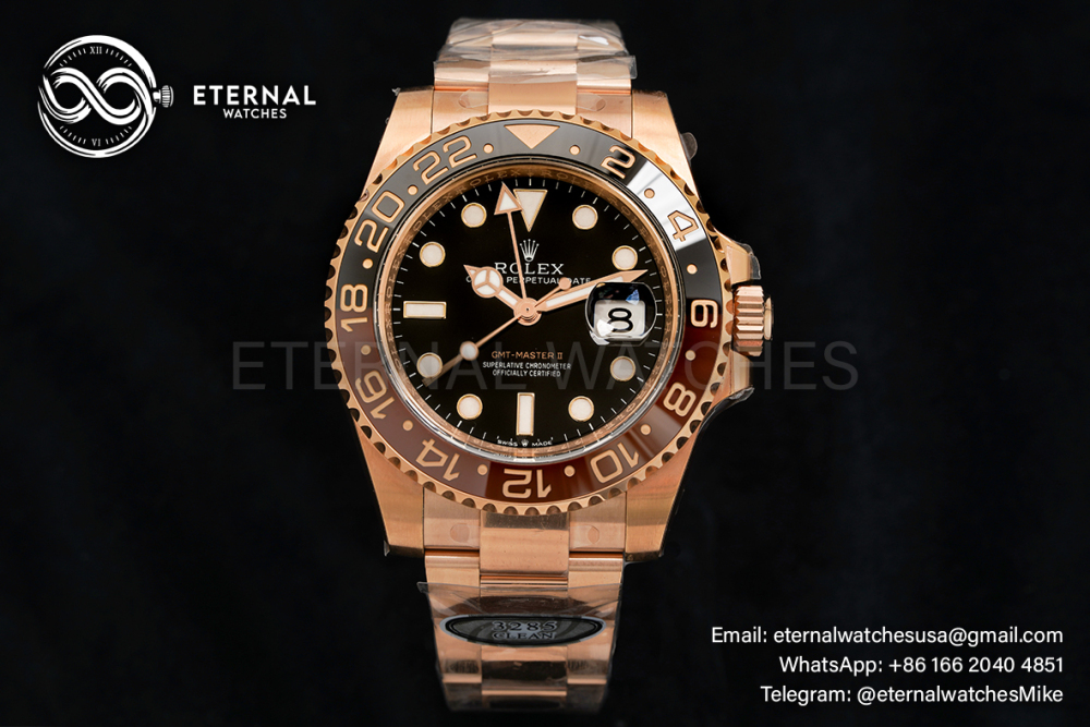 ROLEX - GMT Master II 126715 CHNR Oyster 904L RG/RG Black Dial CLEAN VR3186