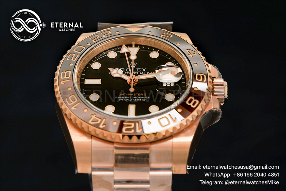 ROLEX - GMT Master II 126715 CHNR Oyster 904L RG/RG Black Dial CLEAN VR3186