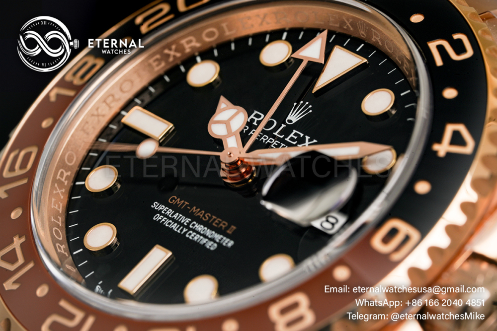ROLEX - GMT Master II 126715 CHNR Oyster 904L RG/RG Black Dial CLEAN VR3186