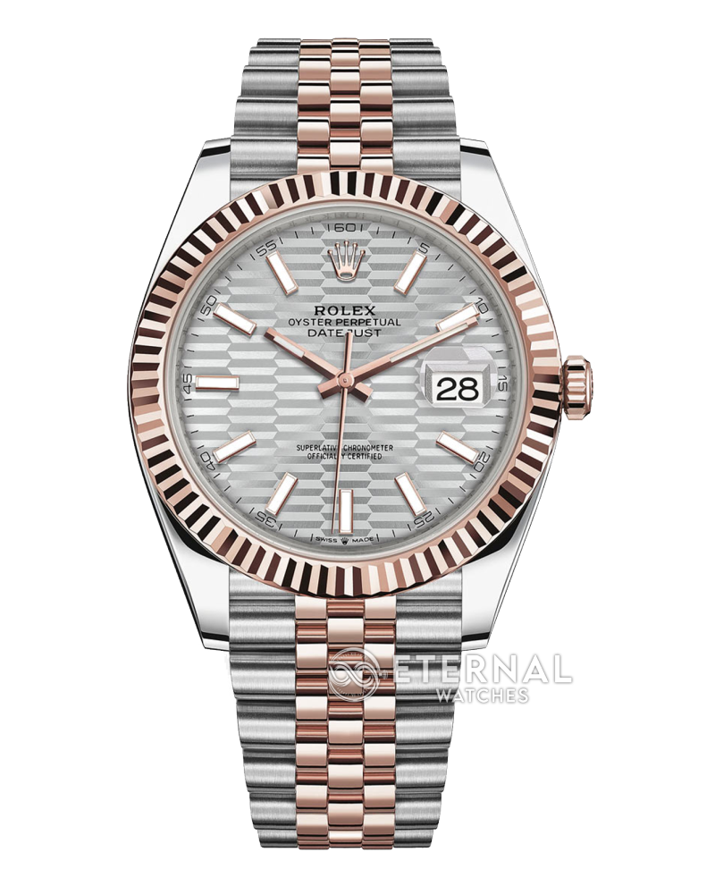 ROLEX - Datejust 126331 41mm Jubilee RG/SS Silver Textured Dial Clean SH3235