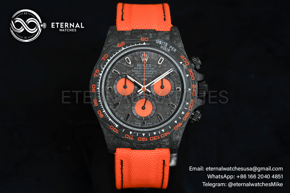ROLEX - SUPER CLONE Daytona DiW 40mm Black Carbon/Orange NY Carbon Texture NOOB DD4130