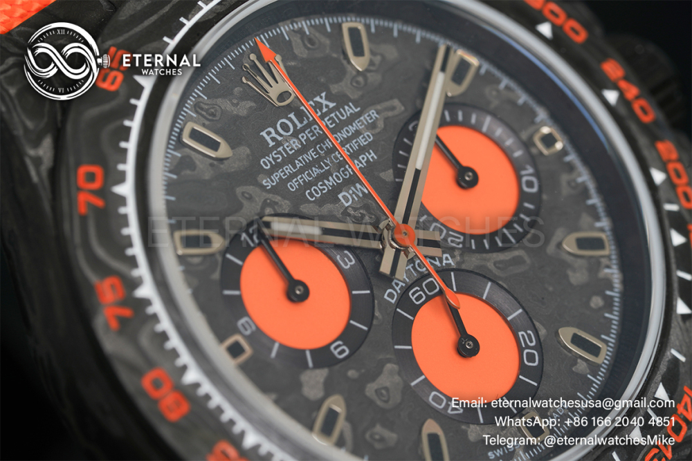 ROLEX - SUPER CLONE Daytona DiW 40mm Black Carbon/Orange NY Carbon Texture NOOB DD4130