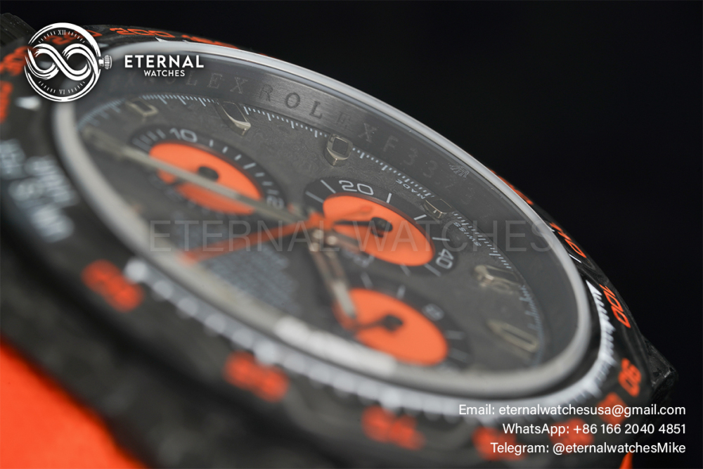 ROLEX - SUPER CLONE Daytona DiW 40mm Black Carbon/Orange NY Carbon Texture NOOB DD4130