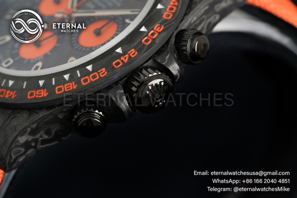 ROLEX - SUPER CLONE Daytona DiW 40mm Black Carbon/Orange NY Carbon Texture NOOB DD4130