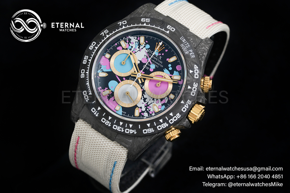 ROLEX - SUPER CLONE Daytona DiW 40mm Black Carbon/NY Multi Color NOOB DD4130