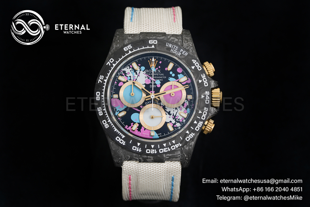 ROLEX - SUPER CLONE Daytona DiW 40mm Black Carbon/NY Multi Color NOOB DD4130