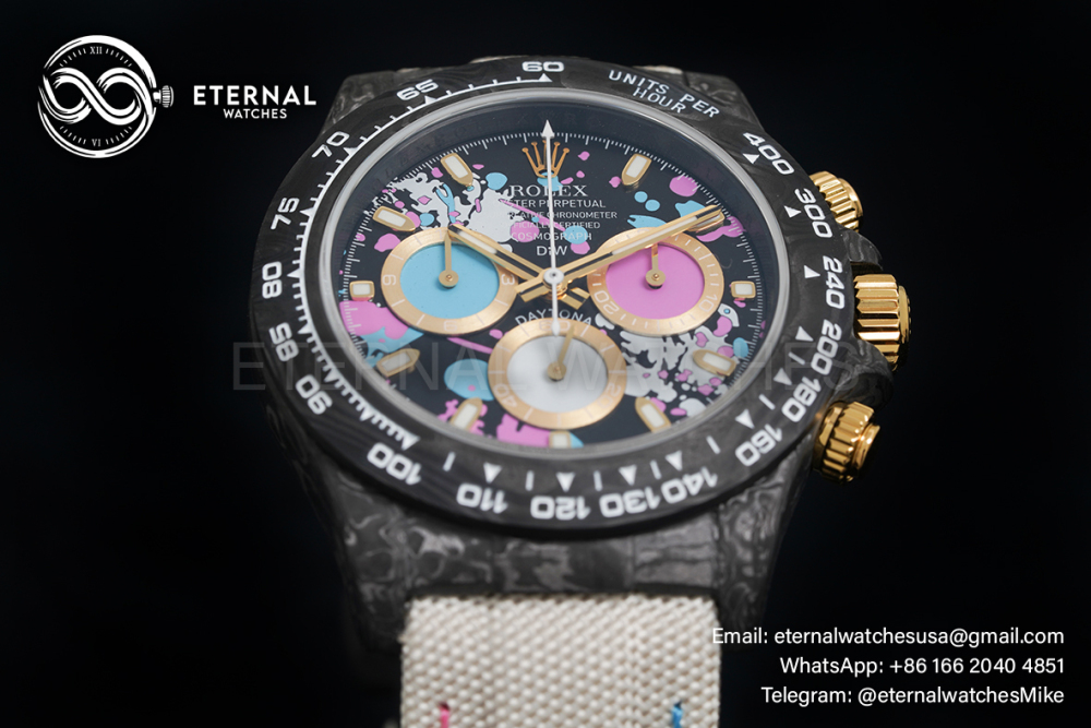 ROLEX - SUPER CLONE Daytona DiW 40mm Black Carbon/NY Multi Color NOOB DD4130