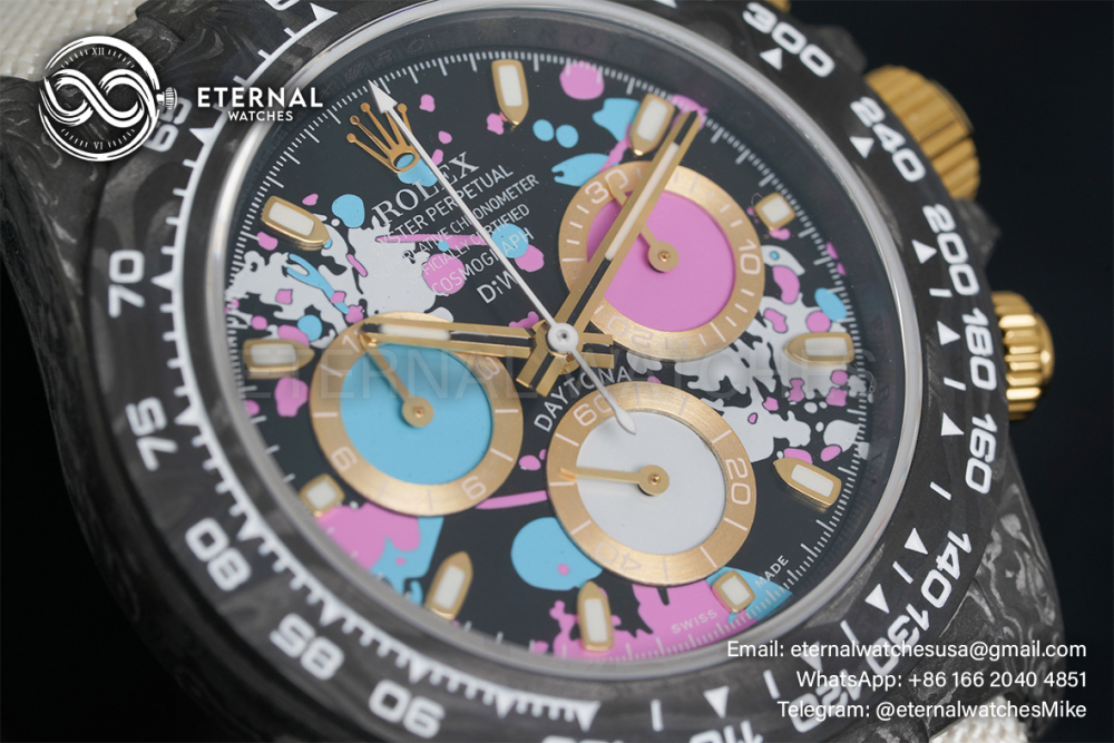 ROLEX - SUPER CLONE Daytona DiW 40mm Black Carbon/NY Multi Color NOOB DD4130