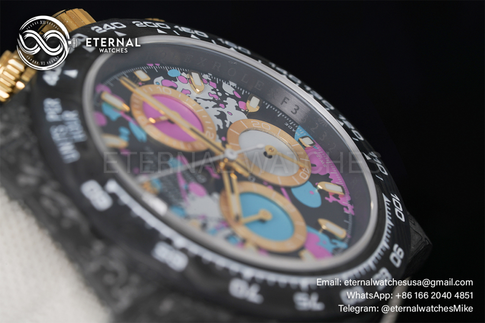 ROLEX - SUPER CLONE Daytona DiW 40mm Black Carbon/NY Multi Color NOOB DD4130