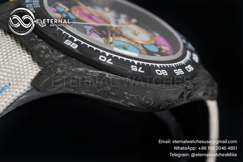 ROLEX - SUPER CLONE Daytona DiW 40mm Black Carbon/NY Multi Color NOOB DD4130