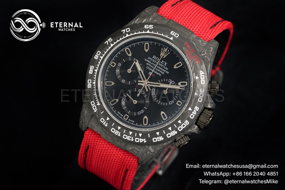 ROLEX - SUPER CLONE Daytona DiW 40mm Black Carbon/NY Red NOOB DD4130