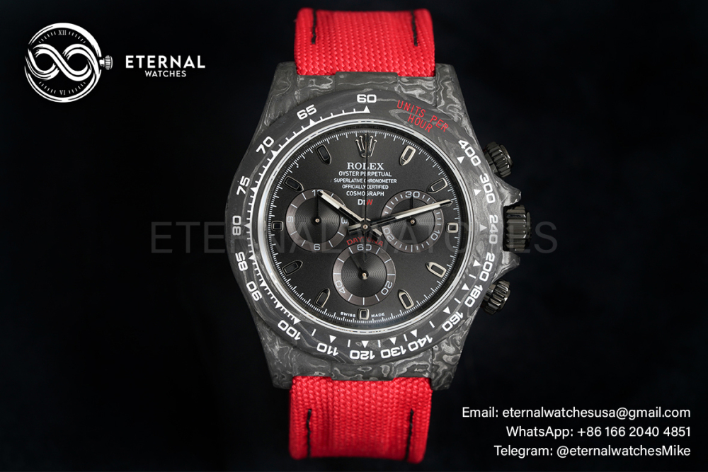 ROLEX - SUPER CLONE Daytona DiW 40mm Black Carbon/NY Red NOOB DD4130