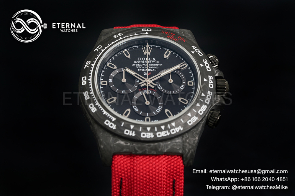 ROLEX - SUPER CLONE Daytona DiW 40mm Black Carbon/NY Red NOOB DD4130