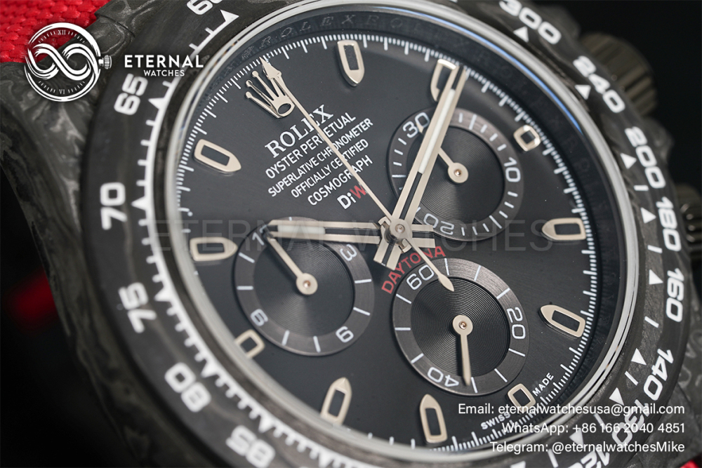 ROLEX - SUPER CLONE Daytona DiW 40mm Black Carbon/NY Red NOOB DD4130